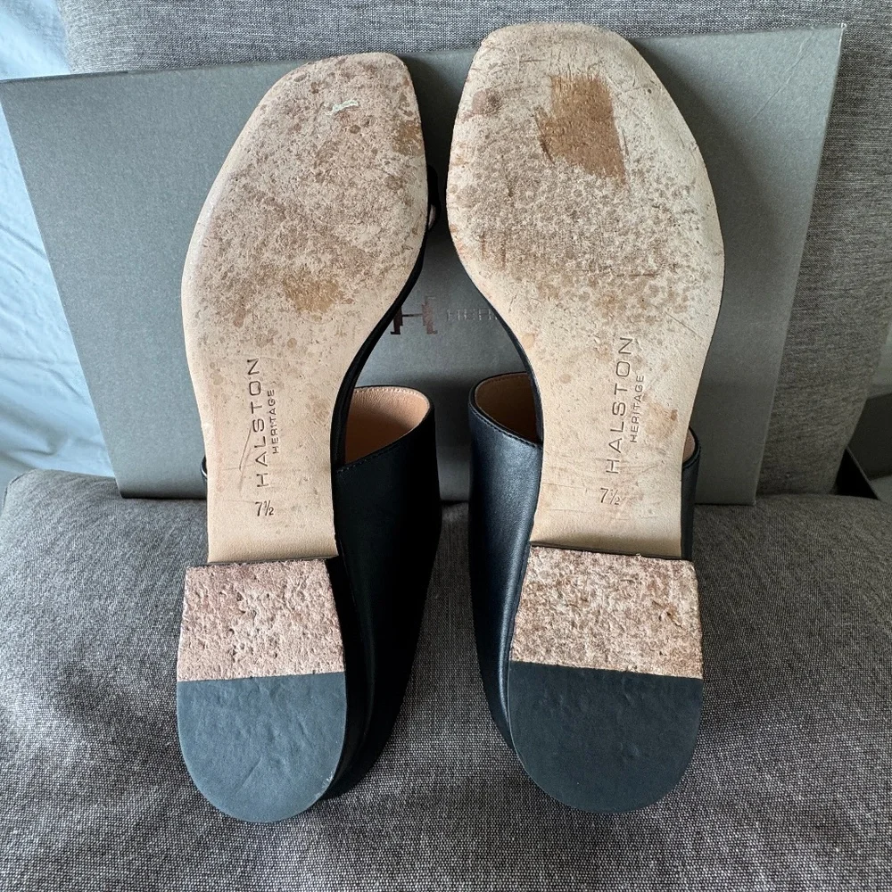 Halston Heritage black leather sandals size 7.5 - Picture 6 of 7